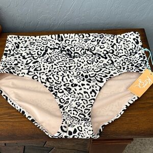 Kona Sol Black and White Leopard Print Swim Bottom